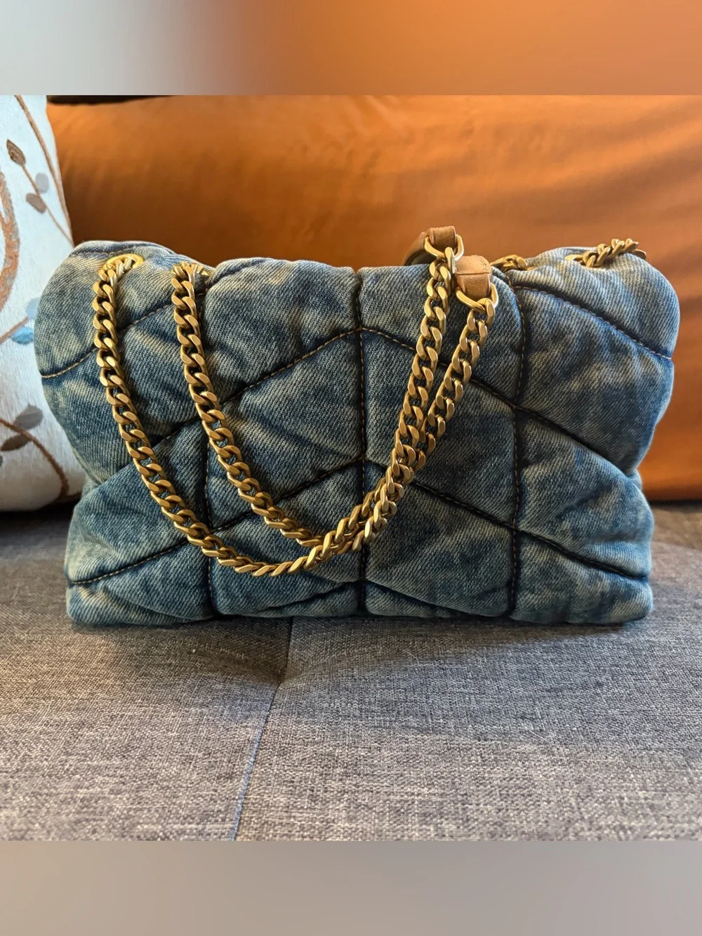 Saint Laurent Blue Denim Loulou Puffer